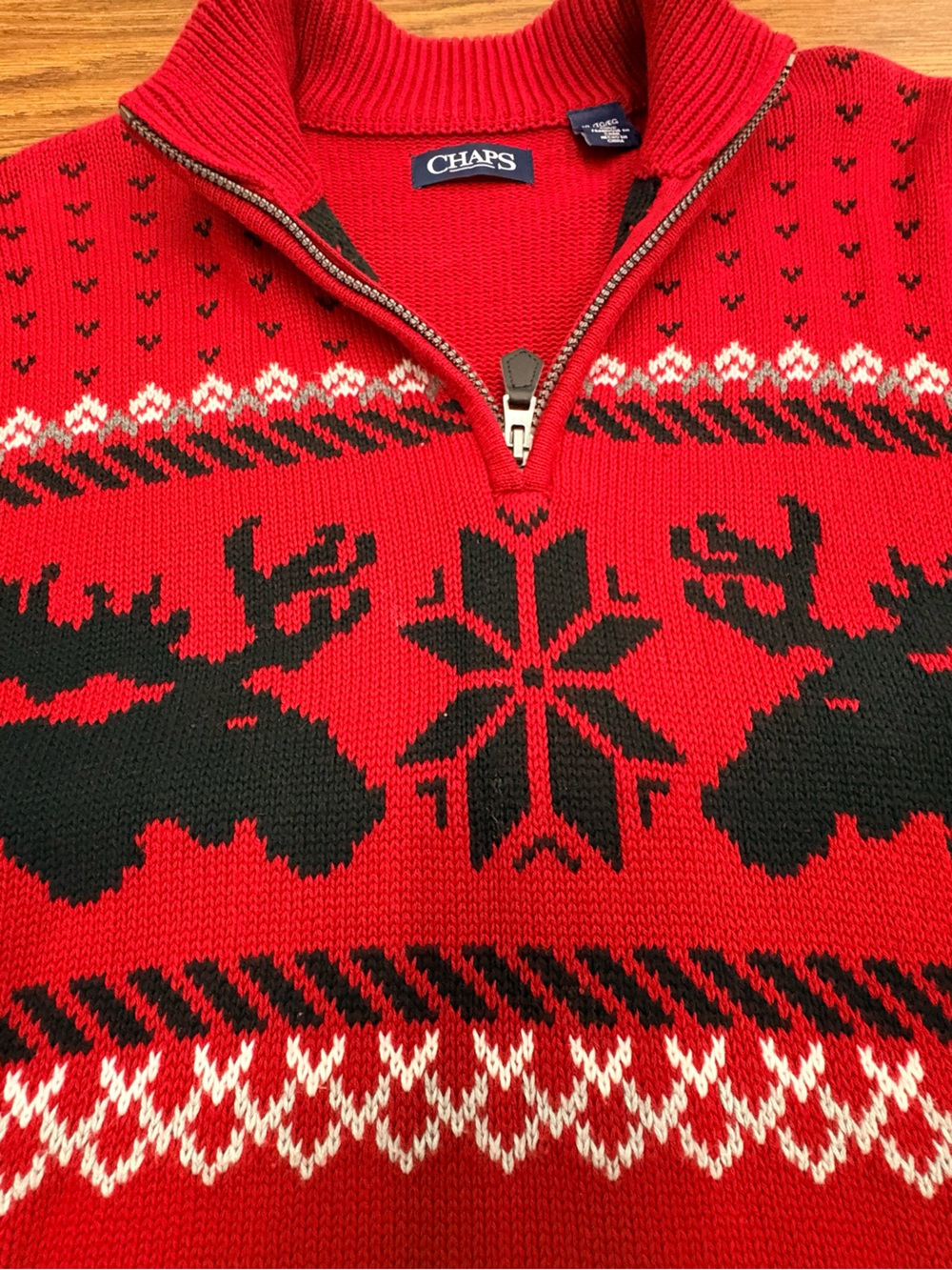 Chaps Red Zip-Up Reindeer Holiday Sweater - Picture 3 of 6